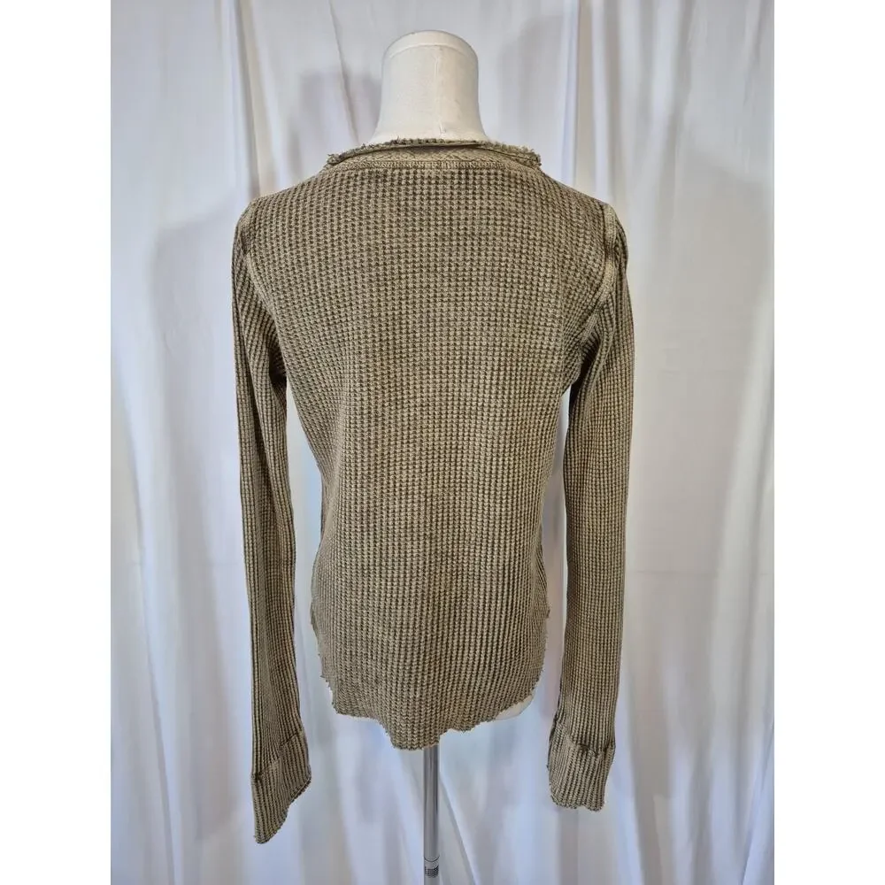 Free People One Colt Henley Green Cotton Thermal Top Small